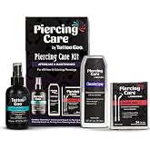Tattoo Goo Piercing Care Kit, 3-Piece Set with Cleansing Soap, Cleansing Spray &amp; Medicated Swabs, Aftercare for Clean and Comfortable Dermal &amp; Oral Piercings, No Alcohol