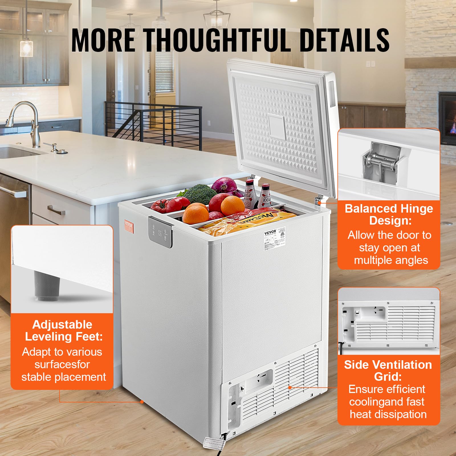 VEVOR Chest Freezer, 3.88 Cu.ft / 110 L Compact Deep Freezer, Free Standing Top Open Door Compact Freezers with 2 Removable Baskets & Adjustable Thermostat, Energy Saving & Low Noise, White
