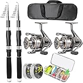 2PACK Fishing Pole Combo,Carbon Fiber Fishing Rod Spinning Reels Fishing Carrier Bag for Travel Saltwater Freshwater