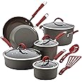 Rachael Ray - 87630 Rachael Ray Cucina Hard Anodized Nonstick Cookware Pots and Pans Set, 12 Piece, Gray with Red Handles