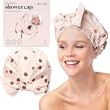Kitsch Luxury Shower Cap Women Reusable Waterproof Large Blush Dot