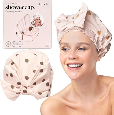 Kitsch Luxury Shower Cap Women Reusable Waterproof Large Blush Dot