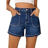 Dokotoo Womens Jean Shorts Stretchy High Waisted 2025 Straight Leg Frayed Raw Hem Casual Denim Shorts with Pockets
