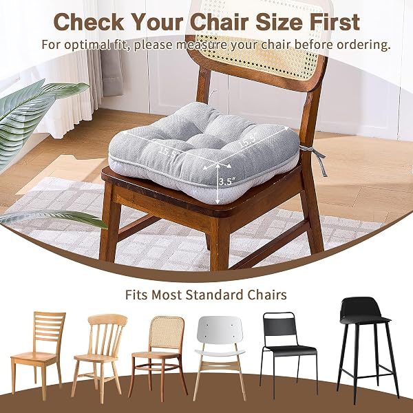 BETU CHAIR CUSHIONS FOR DINING CHAIRS SET OF 4,3.5″ THICK KITCHEN TABLE CHAIR PADS WITH TIES,NON SLIP BACKING AND COVERS, SEAT CUSHION FOR DINING ROOM,BAR,PATIO CHAIRS,15.5″X15.5″X3.5″,LIGHT GREY