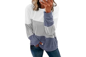 KISSMODA Women's Long Sleeve Sweatshirts Color Block Crewneck Pullover Tops Fall Winter Knitted Sweaters