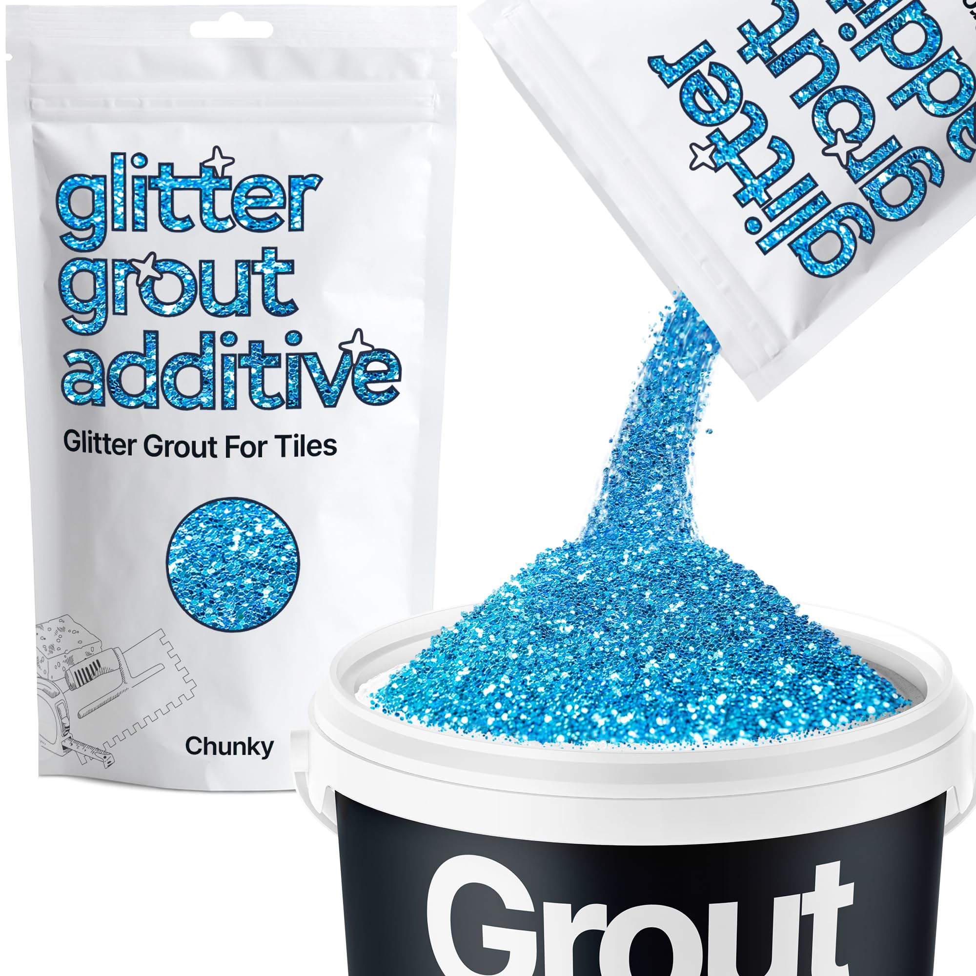 Hemway Ocean Blue Glitter Grout Additive Chunky 100g Metallic Flakes for Adding Sparkle to Kitchen & Bathroom Tiles | Enhance Your Indoor Grouting Projects with a Durable Sparkly Effect