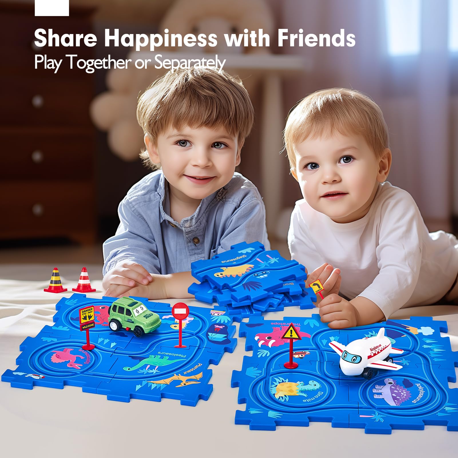 hahaland Puzzle Racer Kids Car Track Set - 5x5 Inches Larger Size of Each Piece Toys for Ages 3-4 for Kids 3 Year Old Boy Toys for 3-5 Birthday Gifts