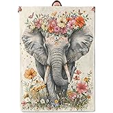Mounidso Floral Elephant Blanket, Nature-Inspired Animal Theme Flannel Blanket Gifts for Women, Soft Warm Lightweight Elephant Blankets for Living Room Home Sofa Travel Decor 50" x 60"