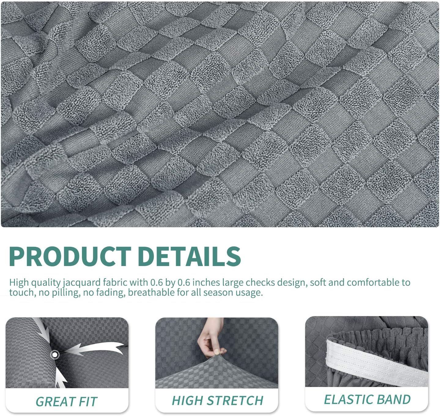 YEMYHOM Latest Checkered 3 Pieces Couch Covers for 2 Cushion Couch High Stretch Thickened Love Seat Sofa Cover for Dogs Pets Anti Slip Elastic Loveseat Slipcover Protector (Loveseat, Light Gray): Kitchen & Dining