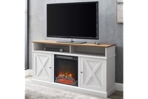 Walker Edison Atticus Farmhouse Tall X Barn Door Fireplace Stand for TVs up to 65 Inches, Reclaimed Barnwood/White