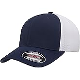 Flexfit Unisex Adult Ultrafibre Airmesh Fitted Cap Hat, Navy/White, Large-X-Large US