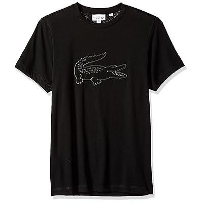 Lacoste Men&amp;#39;s Short Sleeve Jersey Tech with Graphic Croc Logo T-Shirt, TH3326, BlackFluorescent Zest, X-Large
