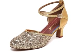 FORALOD Character Shoes for Women, Woman Ballroom Dance Shoes, 1920s Flapper Shoes, Latin, Salsa, Party Dress Shoes Low Heels, Ankle Strap Pumps