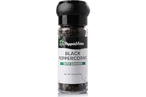 Black Peppercorn Seasoning With Grinder- Blend In Glass Grinder Container For Freshness- Gourmet Black Peppercorn Spices by PepperMate…