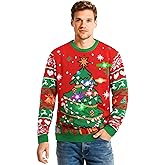 SOMSOC LED Light Up Ugly Christmas Sweater for Women Men, Xmas Jumpers Funny Knitted Sweaters with Light Bulbs