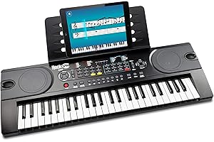 RockJam 49 Key Keyboard Piano with Power Supply, Sheet Music Stand, Piano Note Stickers & Simply Piano Lessons, Black