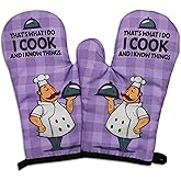 GOSJINNK 2 Pcs Funny Chef Oven Mitts Gifts - That's What I Do I Cook and I Know Things - Heat Resistant Oven Mitts with Silicone Non-Slip Texture, Hanging Loop - Kitchen Gifts for Men, Chef, Friend