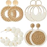 meekoo 4 Pairs Rattan Earrings for Women Beach Essentials Tassel Dangle Boho Straw Earrings