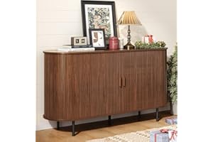 ONBRILL 55" Sideboard Buffet Cabinet with Storage, Sliding Door & Adjustable Shelf, Modern Accent Coffee Bar Console Table for Kitchen, Entryway, Walnut