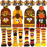 QAUYETM 12 Pcs Thanksgiving Turkey Trot Costume Set Included Turkey Beanie Hat Turkey Gloves Socks with Hands for Men Women Turkey Trots Thanksgiving Gifts Carnival Cosplay