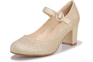 IDIFU Women's Candy Dress Mary Jane Shoes Low Block Heels Closed Round Toe Office Work Church Wedding Pumps