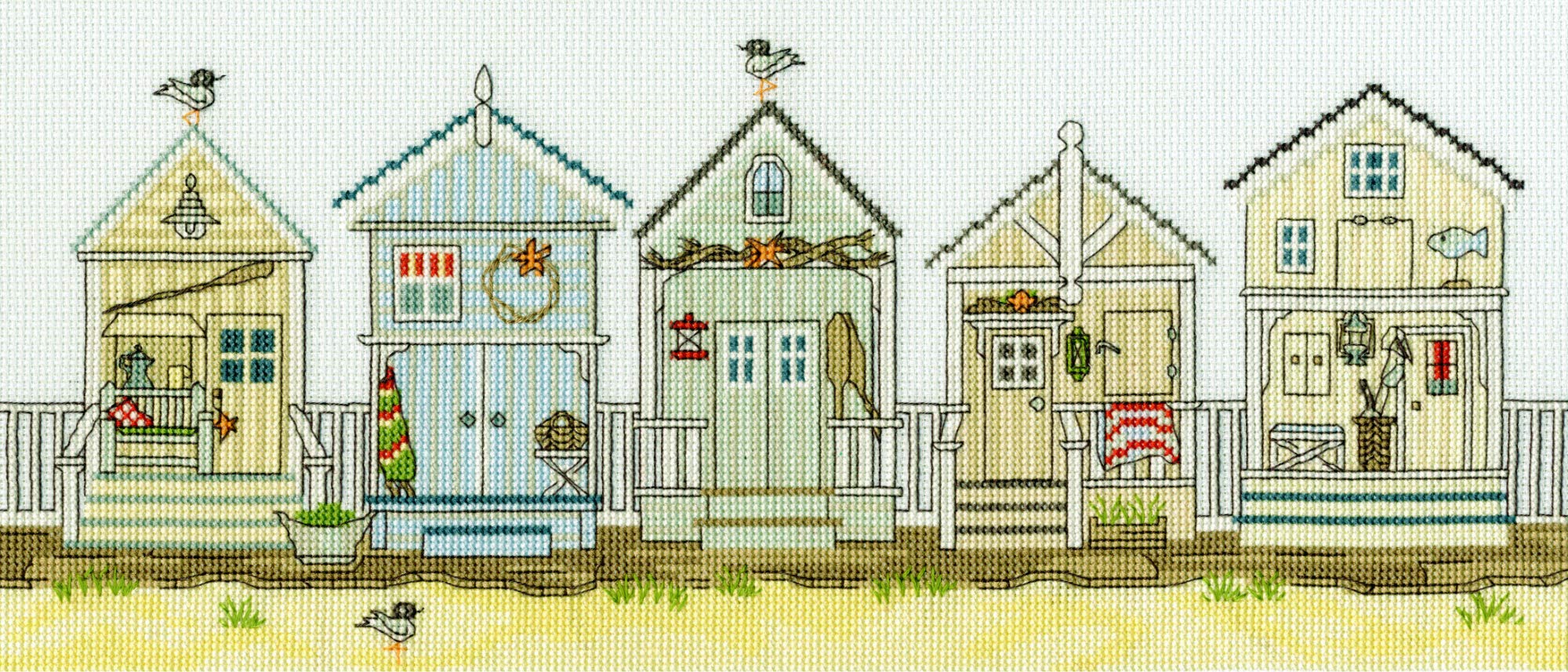 Bothy Threads Beach Huts Counted Cross Stitch Kit 38x16cm XSS7
