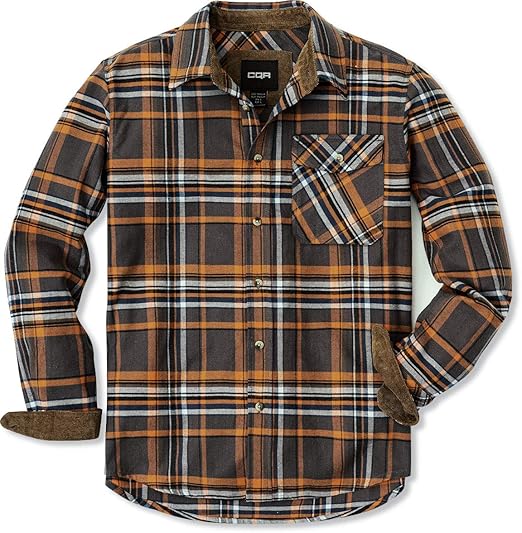 CQR Men's All Cotton Flannel Shirt, Long Sleeve Casual