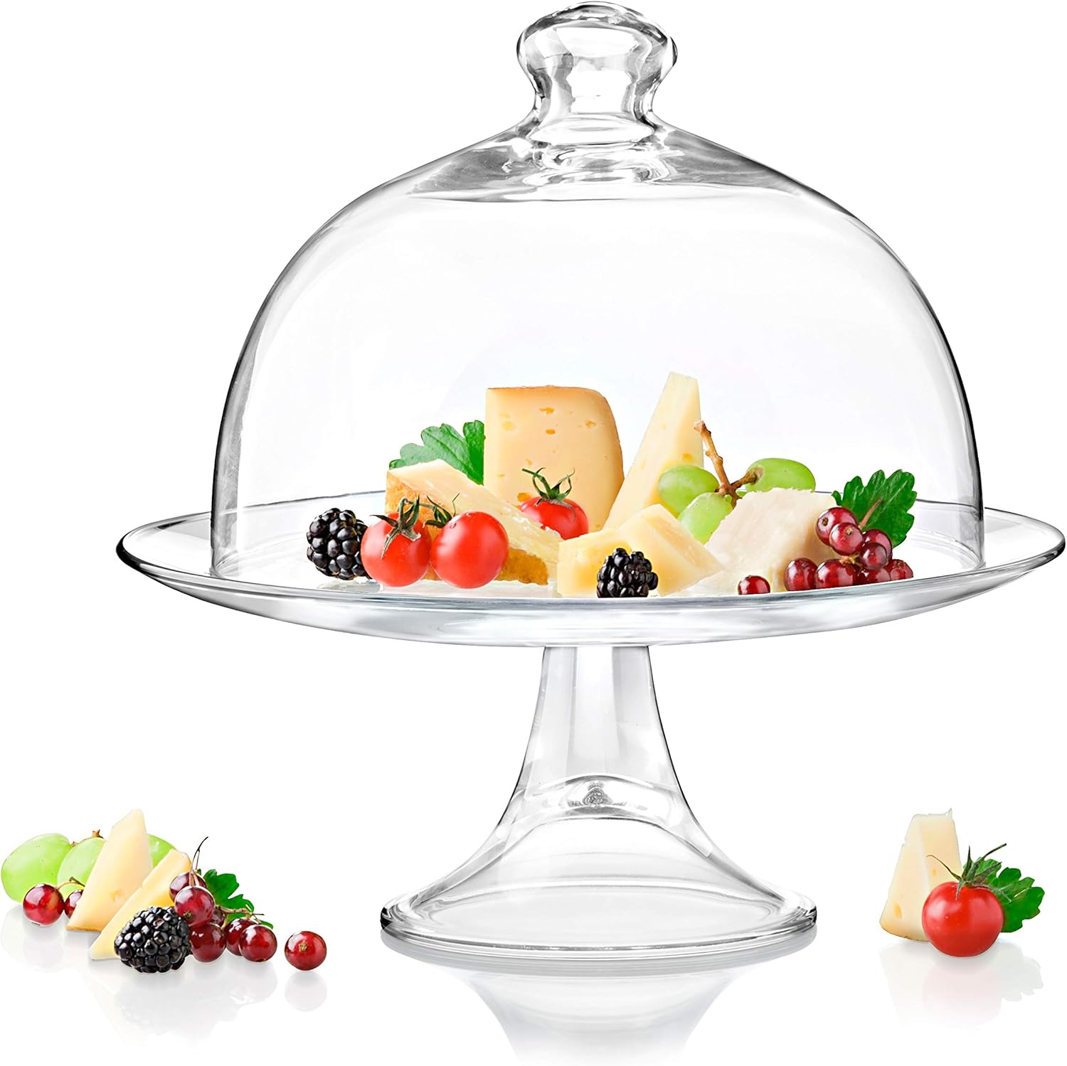 Footed Plate - with Dome - Glass - Perfect for Cake - Cookies - Fruit - Classic Clear - Plate is 13