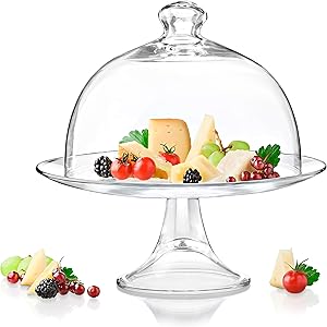Footed Plate - with Dome - Glass - Perfect for Cake - Cookies - Fruit - Classic Clear - Plate is 13