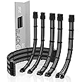 EZDIY-FAB PSU Cable Extension Kit - Sleeved 16 AWG Custom Power Supply Extension 24/8/6/4+4-PIN with Combs - Black/Grey
