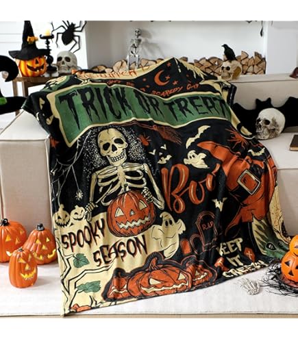 Halloween Pumpkin Throw Blanket - 50x60 Inch Soft Flannel Checkerboard With Spooky Faces, Fall Decor