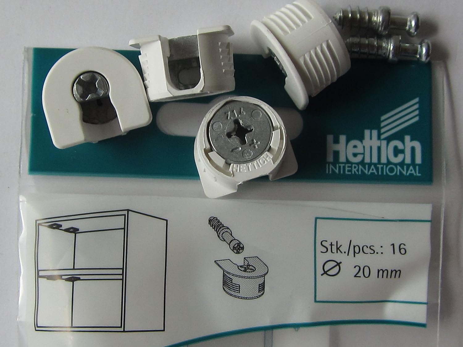 Hettich Excenter Connecting Fittings VB 35/16 Diameter 20 mm White