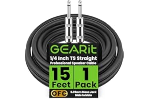 GEARit Professional Speaker Cable (15ft) 12AWG Pure Copper 1/4 inch to 1/4 inch TS Straight Male to Male for Amplifier, Speaker Cabinet, PA and DJ Audio