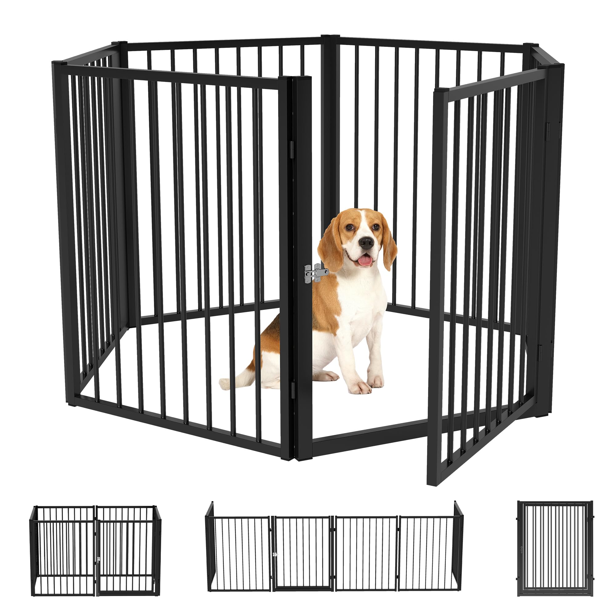 PawHut Welpenlaufstall 6-TLG Welpenauslauf mit 6 Gitterplatten Tür flexibel faltbar Freilaufgehege 76cm hoch Hundelaufstall Welpengitter für kleine und mittelgroße Hunde für drinnen, draußen, Garten