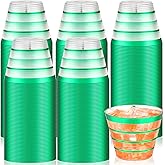 Yaomiao 100 Pcs 9oz Rimmed (4 Ring) Disposable Cups Clear Disposable Wine Glasses Plastic Cup Plastic Cocktail Cups for Christmas Wedding Party Holiday Birthday Gathering(Green)