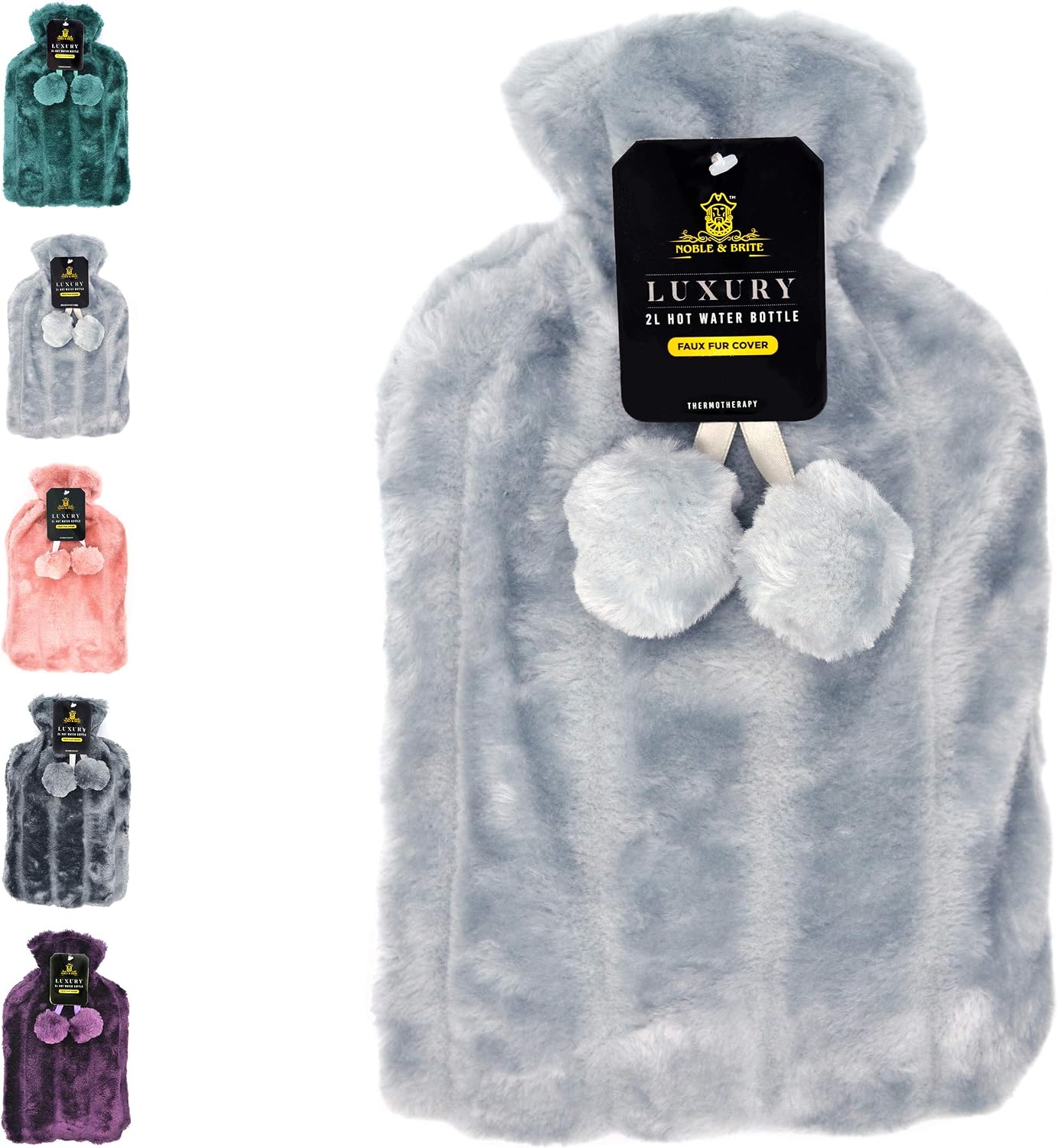 Hot Water Bottle with Cover Fluffy Super Soft Faux Fur Large 2 Litre (Silver)