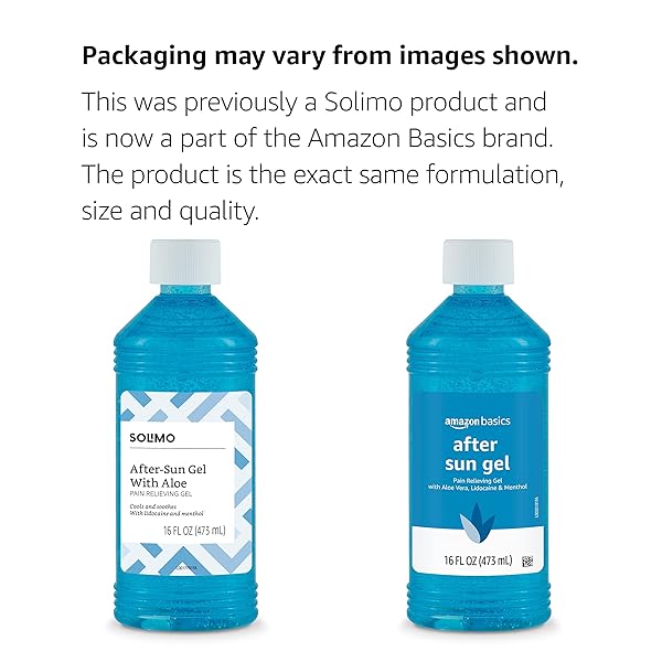 AMAZON BRAND – SOLIMO AFTER SUN GEL WITH ALOE, LIDOCAINE AND MENTHOL, SUNBURN RELIEF, COOLING AND SOOTHING FOR SKIN, 16 FLUID OUNCE (1 PACK)