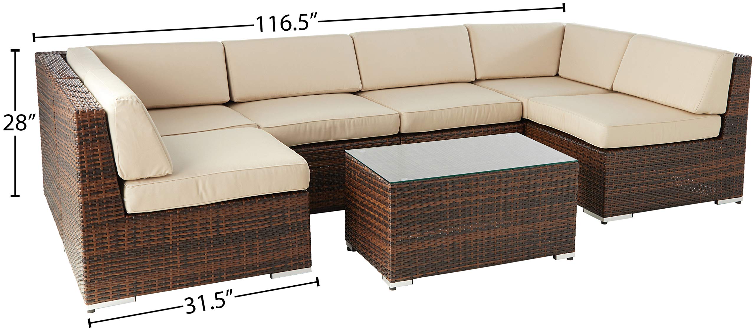 Mua Ohana 7 Piece Outdoor Patio Furniture Sectional Conversation Set Mixed Brown Wicker With Sunbrella Antique Beige Cushions No Assembly With Free Patio Cover Tren Amazon Má»¹ Chinh Hang 2020 Fado