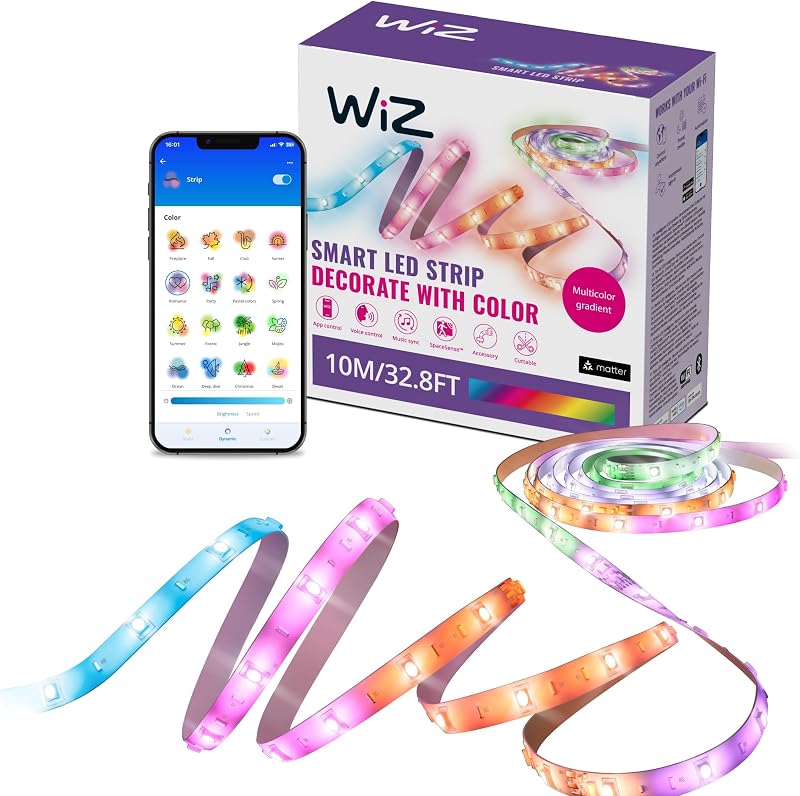 Wiz, faixa led inteligente de 10m, rgbic, inclui fonte de alimentação, até 16 milhões de cores, conexão via wifi, com tecnologia spacesense, controle via app ou voz e compatível com alexa e google home