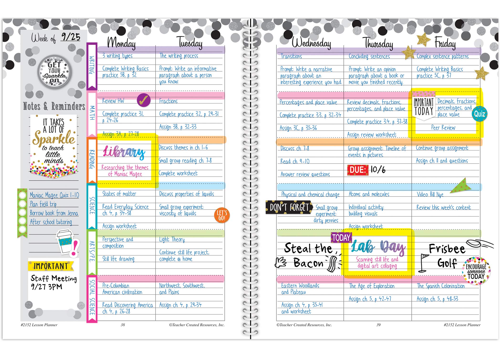 Teacher Created Resources 2152 Lesson Planner w/Stickers, Confetti, 8-1/2-Inch x11-Inch, Multi