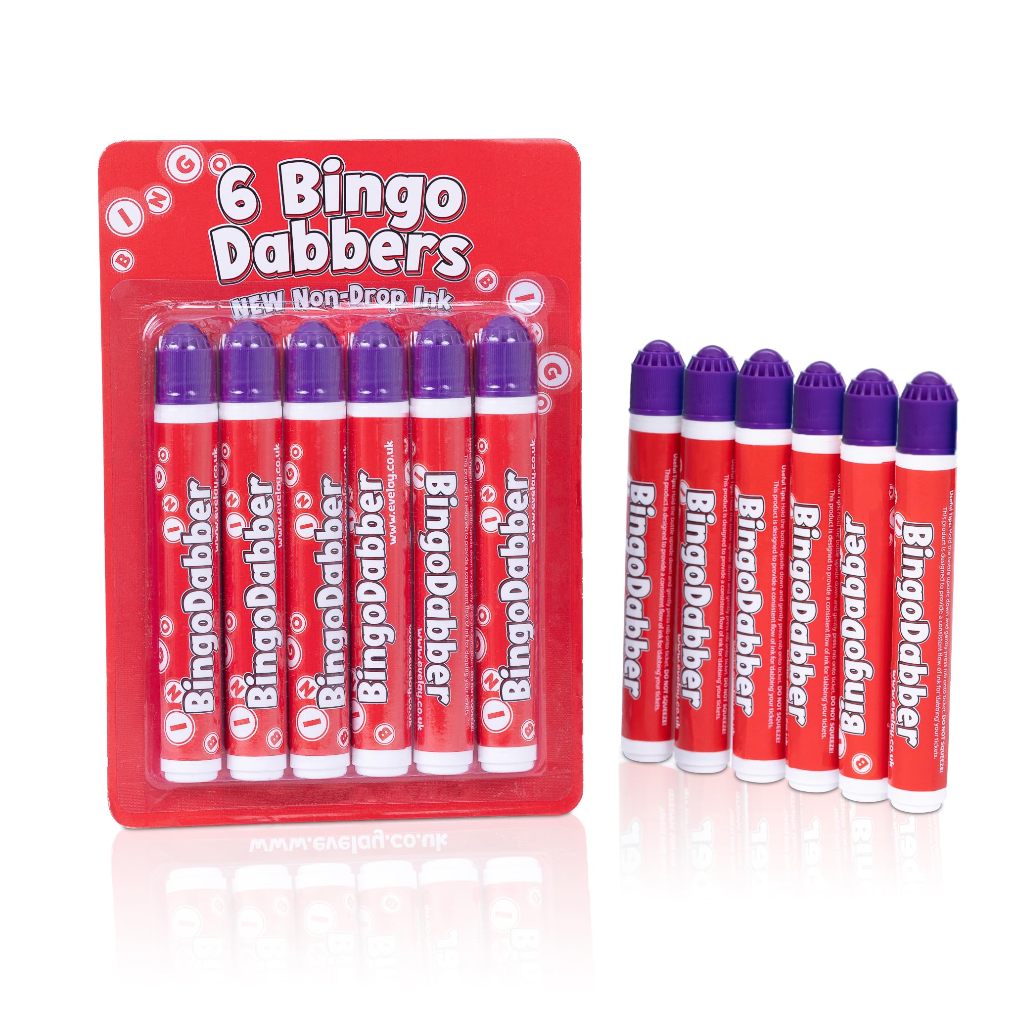 evelay 6 Bingo Dabbers โ 20ml Slimline Markers | Assorted or Single Colours | Non-Drip Ink for Smooth Marking | Purple | Long-Lasting Bingo Pens for Home or Club โ image 1