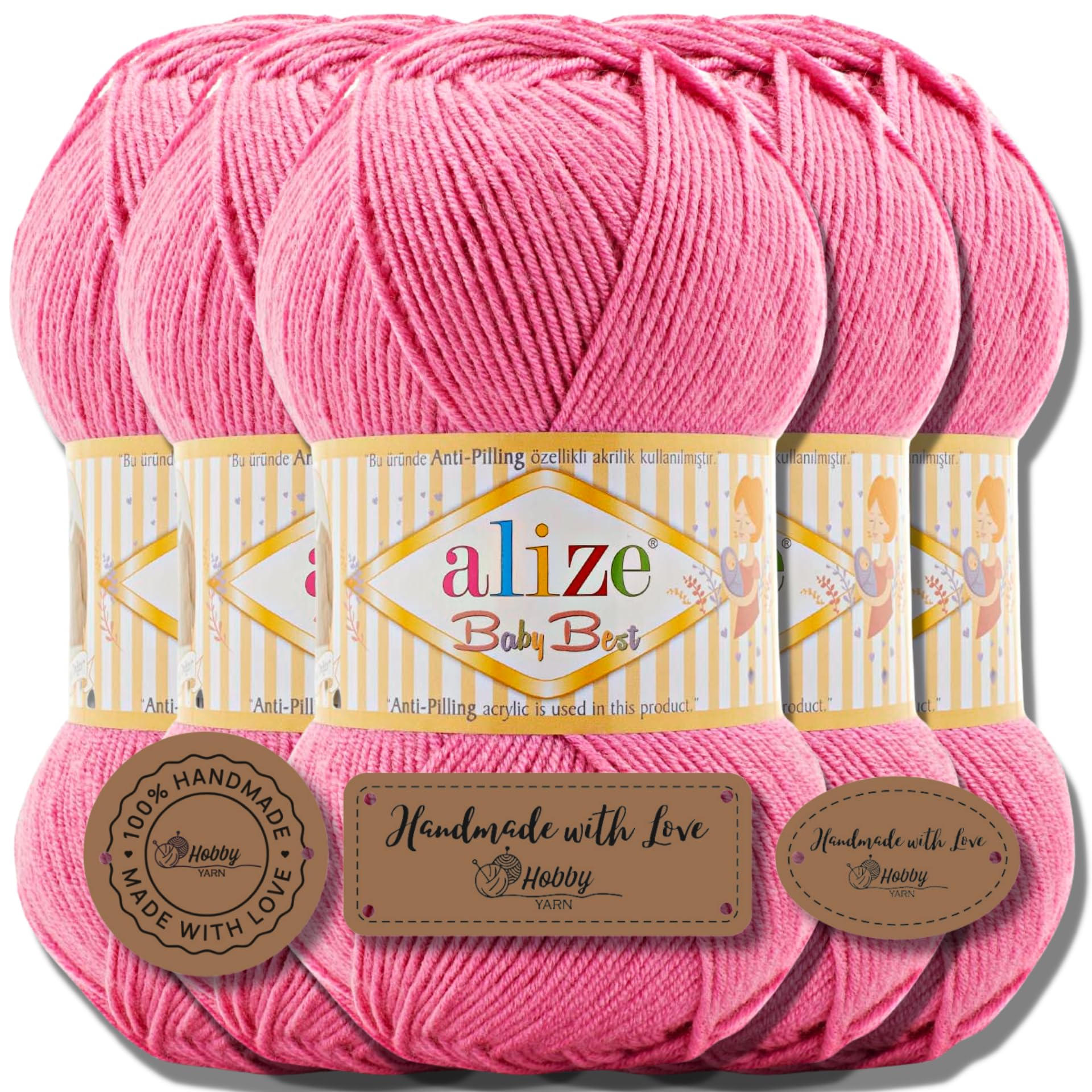 Hobby YARN Alize 5 x 100 g Baby Best Turkish Premium Wool Made of Cotton and Acrylic Plain Hand Knitting Yarn Yarn Knitting Yarn Baby Wool Plain Baby for Crochet Knitting Scarves (Macaroon 157)