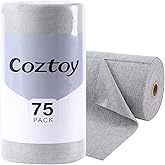 Coztoy Microfiber Cloth Roll 75 Pack, 180GSM, Tear Away Microfiber Towels 12x12 Inch, Reusable Cleaning Rags for Car Detailing, Kitchen, Dishes, House Cleaning, Windows, Glass, Garage, Shop (Grey)