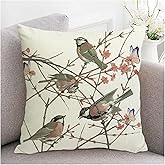 Decgarsun Decorative Linen Pillow Covers 18x18 Flower Watercolor Bird Pillowcase Cushion Cover for Patio Garden Sofa Couch Bed Chair Car