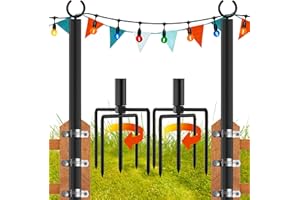LAND·VOI 2 Pack String Light Poles, 9FT Heavy Duty Metal Light Poles for Outside String Lights, Outdoor Light Poles with 5 Prong Fork, Lighting Stand for Patio, Backyard, Garden, Deck, Black FLP12B