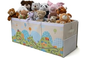 SoftOwl Extra Large Toy Storage Organizer with Lid - Sturdy, Collapsible Toy Chest Storage Box with Cute Design - Toys Bin with Dividers for Kids, Boys, Girls, Nursery, Bedroom, Play room 37"x16"x14"