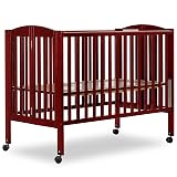 Dream On Me Full-Size 2-in-1 Folding Baby Crib in Cherry GreenGuard Gold & JPMA, Portable, Patented Quick Folding System, Strong Wheels, 2 Adjustable Mattress Heights