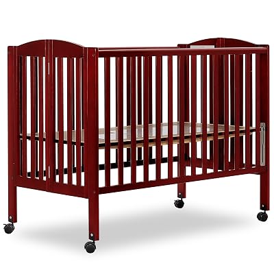 Dream On Me Full-Size 2-in-1 Folding Baby Crib in Cherry GreenGuard Gold & JPMA, Portable, Patented Quick Folding System, Strong Wheels, 2 Adjustable Mattress Heights