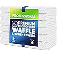 Kitchen Towels - Microfiber Waffle Weave Towels | White | 16 x 24 in. (6 Pack) | Absorbent, No Lint, Thick, Reusable, Commercial, Soft, Hand, Tea, Glass, Bar, Sublimation Blank, Polyester Cloths