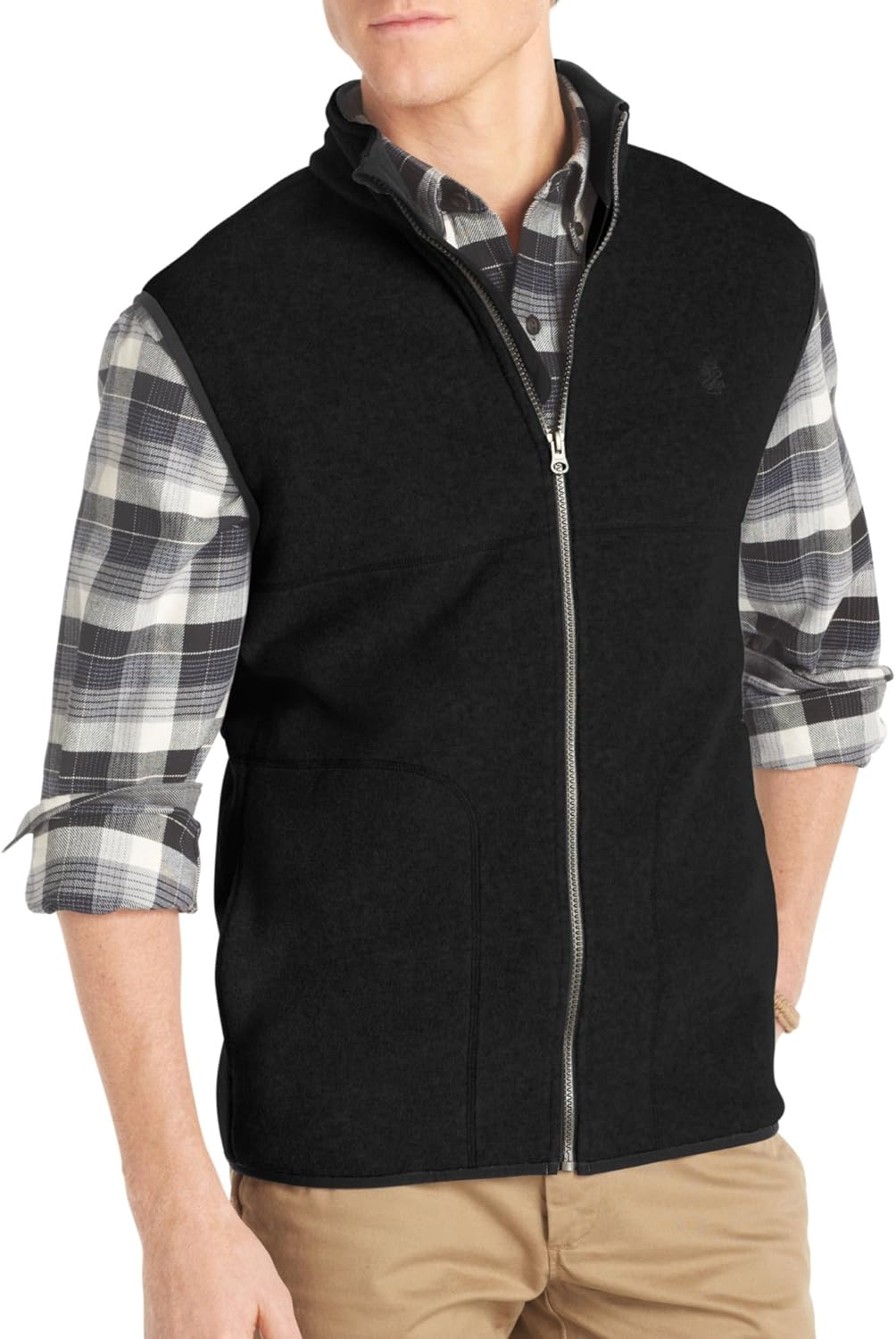 IZOD Men's Road Trip Full Zip Polar Fleece Vest, Black, XLarge Amazon
